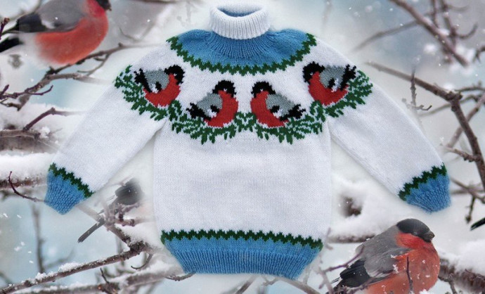 Шапочка и свитер "Снегири": находка для любящей бабушки!