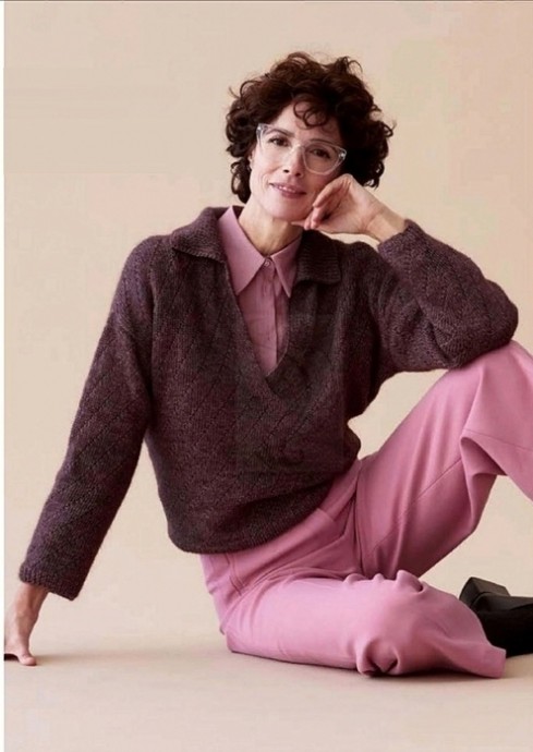 Пуловер Mohair Cotton с воротником поло, вязаный спицами