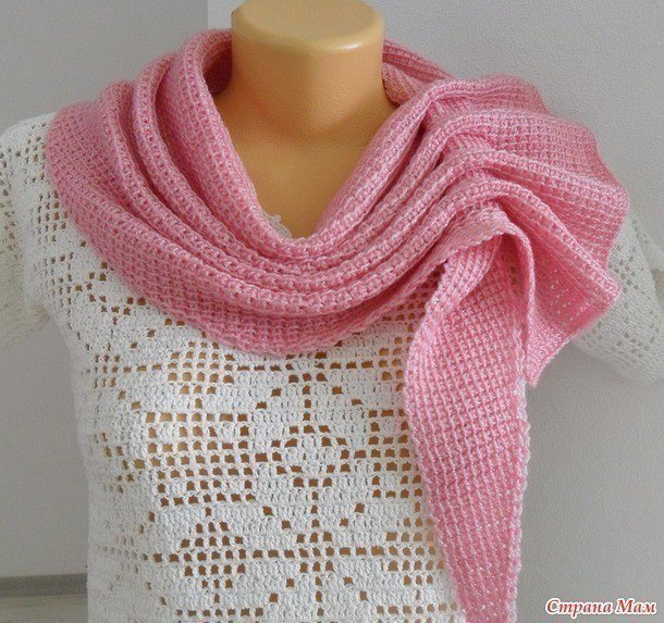 Интересный шарф - платок тунисским вязанием