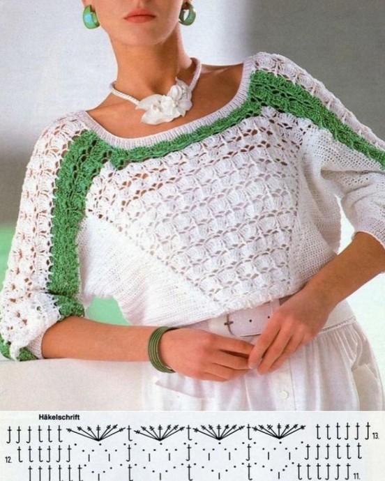 Схема узора вязания крючком для нарядного пуловера