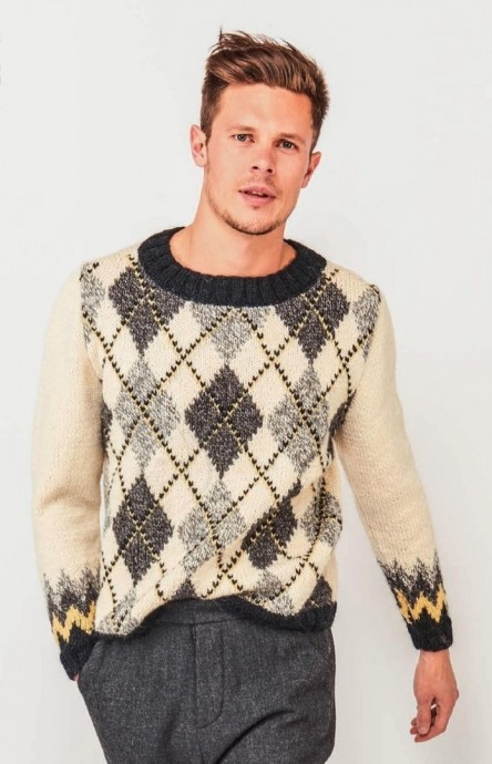 Интересный мужской пуловер спицами