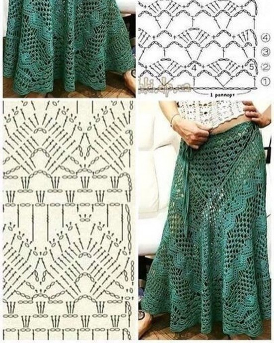 Схема узора вязания крючком для юбки