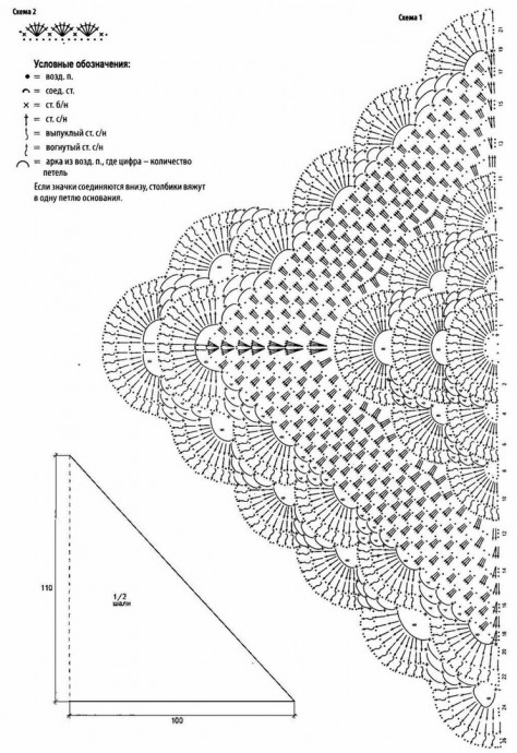 Подборка схем для вязания бактусов, платков, шалей крючком