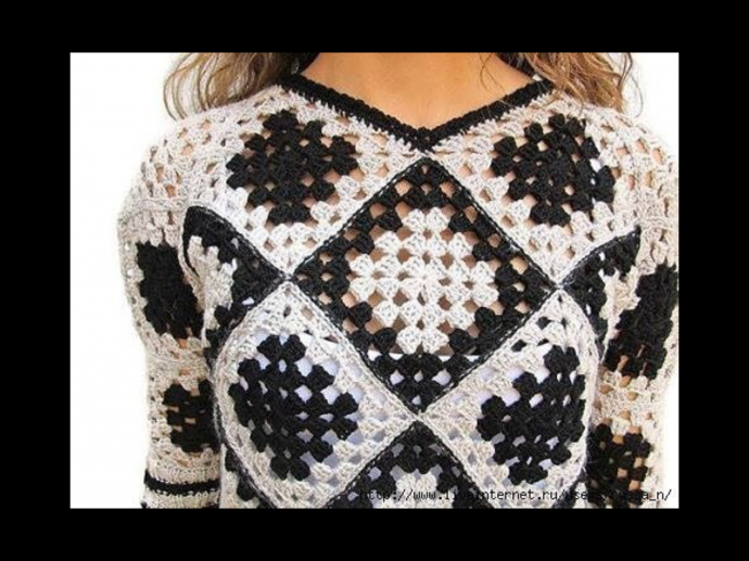 Пуловер крючком из бабушкиных квадратов.