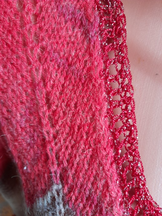 Пуловер "Красная гвоздика" в стиле Миссони к юбке, спицами