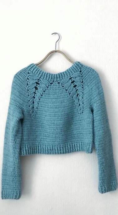 Пуловер крючком «Оливовая веточка»