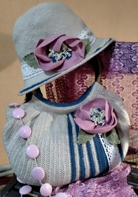 Сумка и шляпка с розовым маком ( летний комплект)