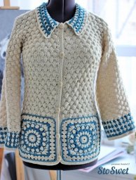 Жакет узором "Буфы" и вставками бабушкиных квадратов