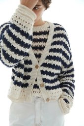 Жакет и топ в полосочку ажурным узором