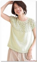 Топ с круглой кокеткой. Вязание спицами по японским схемам