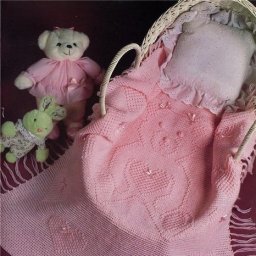 Детский плед спицами "Розовый медвежонок"