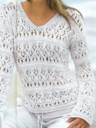 Ажурный пуловер с V-образным вырезом
