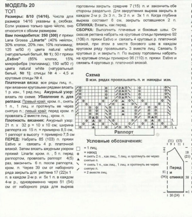 Топ спицами, пряжа из хлопка и льна