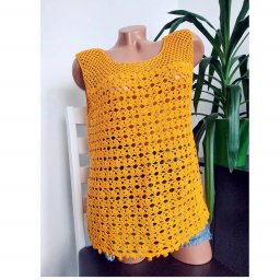Вяжеи летний оранжевый топ