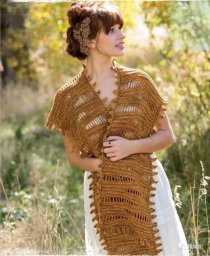 Горчичный палантин, связанный крючком