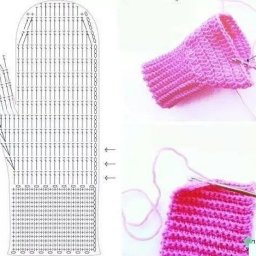 Простенькая схема вязания варежек крючком