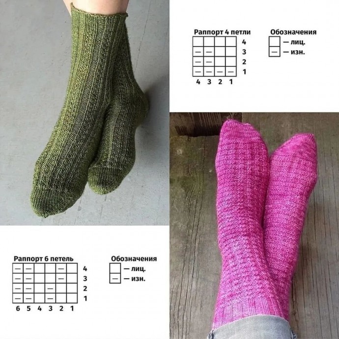 Подборка простых узоров для вязания носков спицами