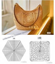 Сумка из 3 -х шестиугольников и 2-х квадратов, вяжем крючком