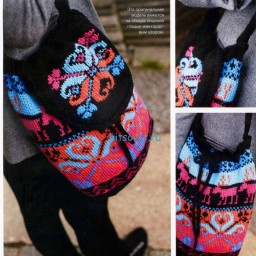 Вязаная сумочка с норвежским жаккардовым узором