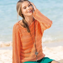 Оранжевый джемпер с косами и сеткой