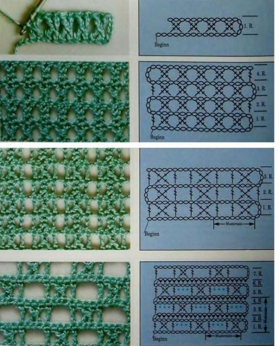 Варианты вязания скрещенных столбиков, вяжем крючком