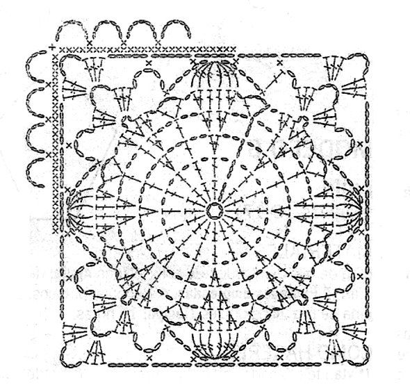 Ажурный квадратный мотив крючком