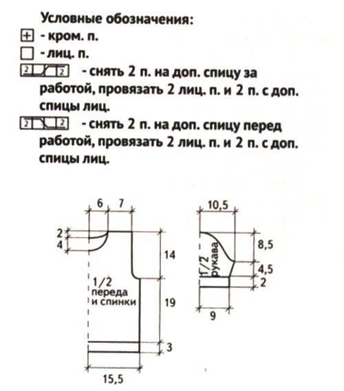 Детский пуловер с короткими рукавами, вяжем спицами