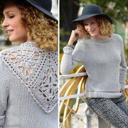 Интересный джемпер с кружевной вставкой сзади