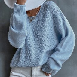 Пыльно-синий повседневный длинный джемпер с длинным рукавом от бренда SheIn