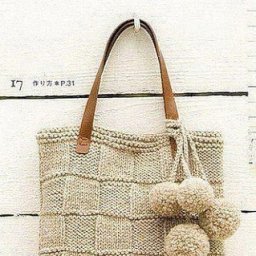 Вместительная сумка с шахматным узором, вяжем спицами