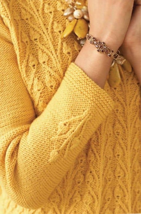 Желтый пуловер спицами