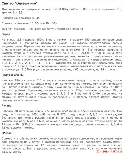 Свитер с одуванчиками