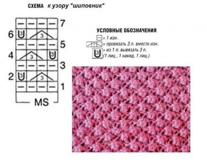 Объёмный узор для вязания спицами "Шиповник"