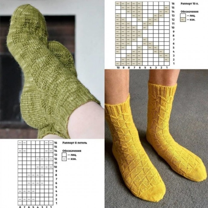 Подборка узоров спицами для вязания носков