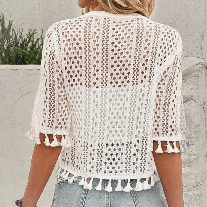 Ажурная кофточка с бахромой