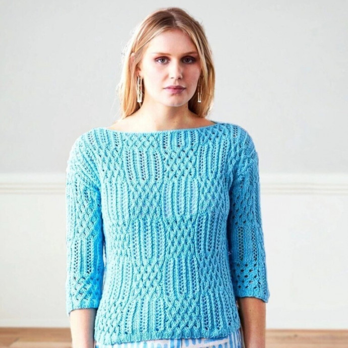 Бирюзовый пуловер спицами