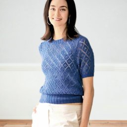 Синий пуловер с мелкими ромбами и коротким рукавом