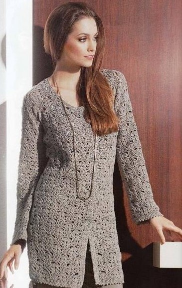 Удлиненный кардиган крючком Удлиненный кардиган крючком