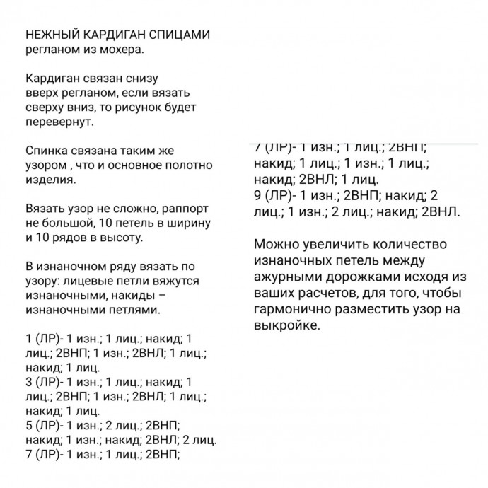 Симпатичный ажурный узор для кардигана Симпатичный ажурный узор для кардигана