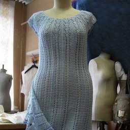 Платье с круглой кокеткой, вяжем крючком