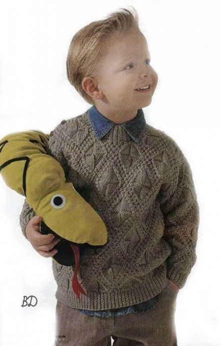 Красивый вязаный пуловер для мальчика, вяжем спицами