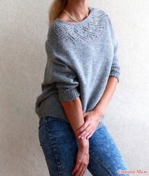 Пуловер с круглой кокеткой спицами