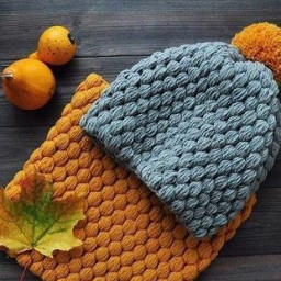 Снуд и шапочка узором "Шишечки" (или "Воздушная кукуруза") крючком