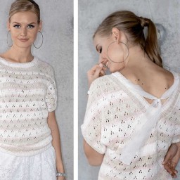 Полосатый пуловер с V-образным вырезом на спинке