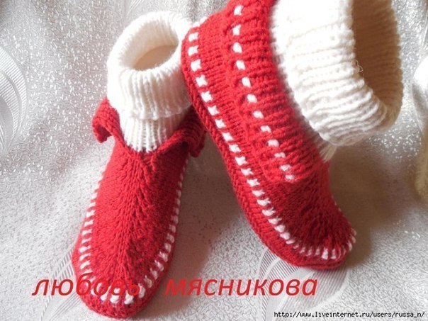 Тапочки-мокасины спицами от Любови Мясниковой Тапочки-мокасины спицами от Любови Мясниковой