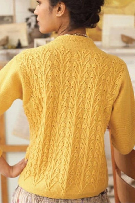 Желтый пуловер спицами