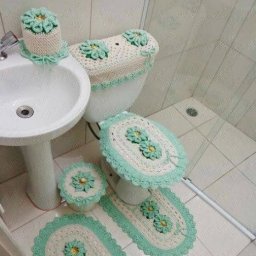 Вязаные комплекты для ванной комнаты, как вам такое решение?