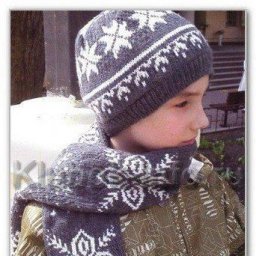 Двойная шапочка и шарф, с норвежским узором, вяжем детям