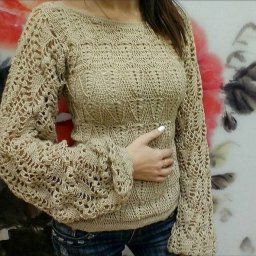 Пуловер с широкими рукавами, вяжем крючком!