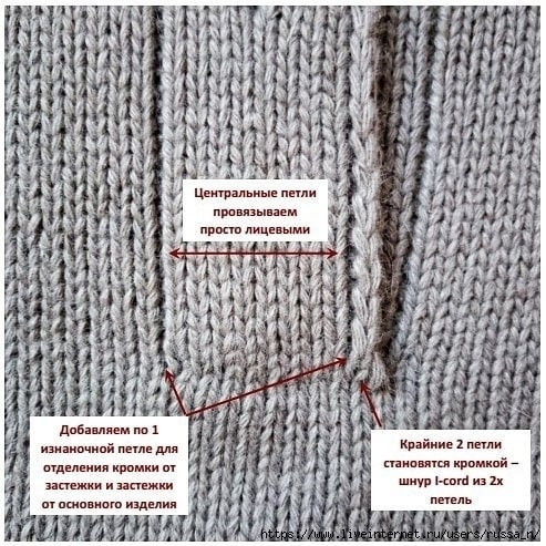 Цельновязанная снизу застёжка поло